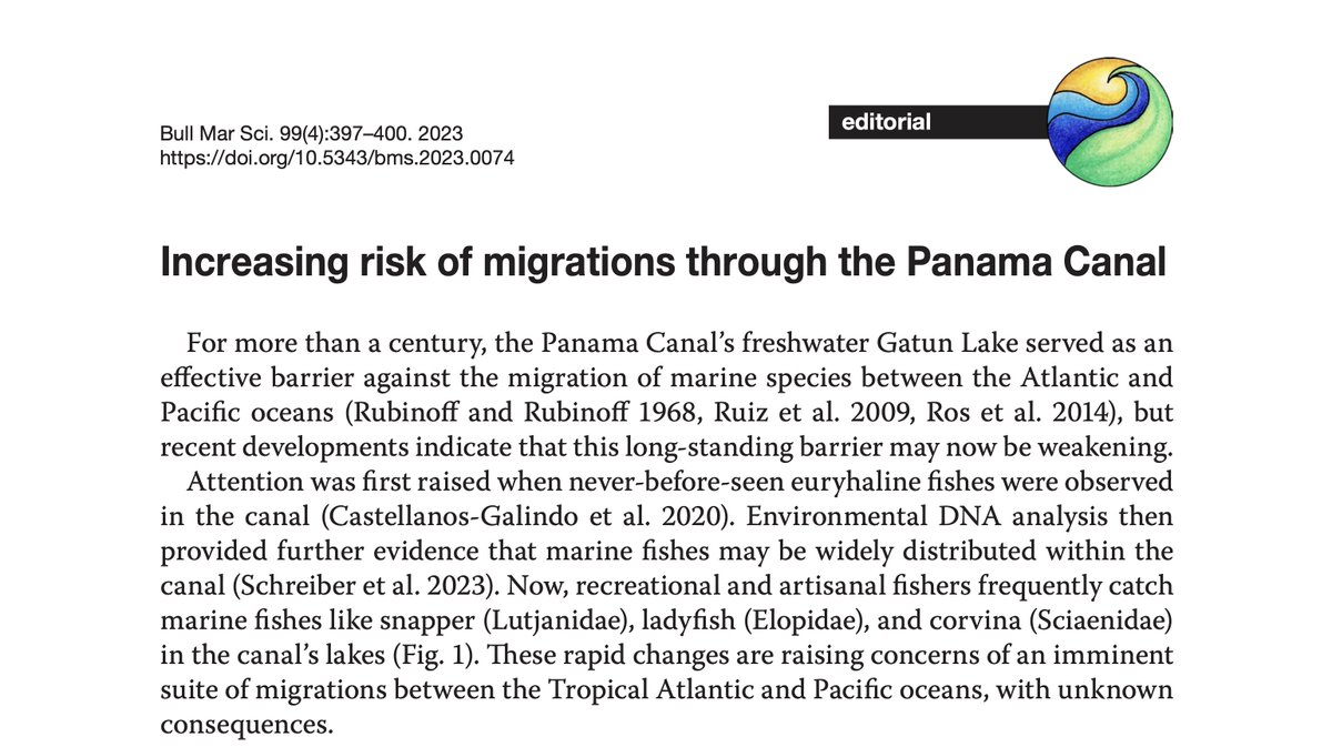Editorial on the recent increase in marine species entering the Panama Canal and possible long-term implications. With @LatimeriaGC. Open Access: docserver.ingentaconnect.com/deliver/fasttr…