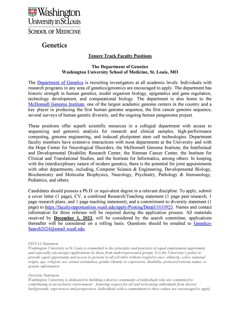 The Department of Genetics has launched the 2024 Faculty Recruitment initiative! Please share this information with those who may be interested in joining our phenomenal community!