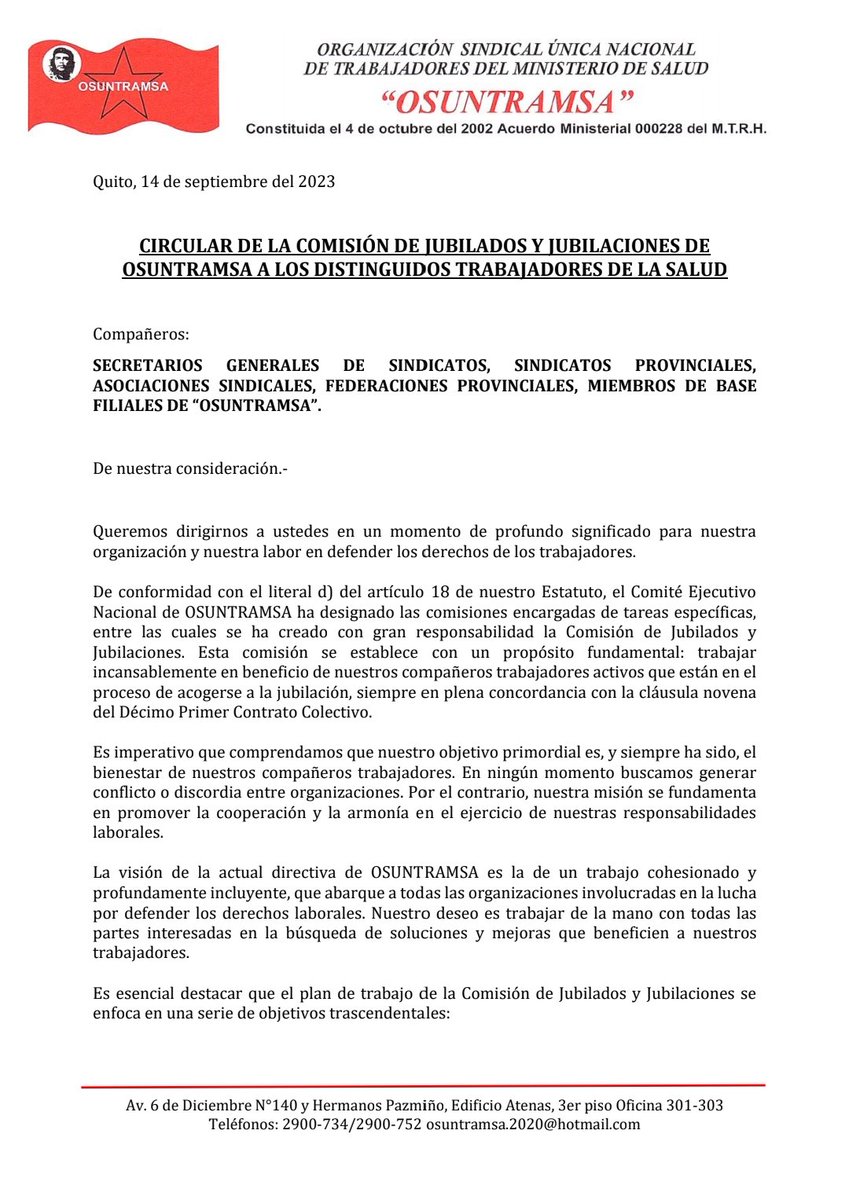 OSUNTRAMSAMSP's tweet photo. 🚨📢¡ATENCIÓN Información Importante para Nuestros Trabajadores!

Ponemos en conocimiento la Circular Nacional de OSUNTRAMSA para todos nuestros valorados trabajadoresdel Ministeriode SaludPública. Esta circular contiene información relevante.

#OSUNTRAMSA #Circularnacional https://t.co/7XU3eIVBat