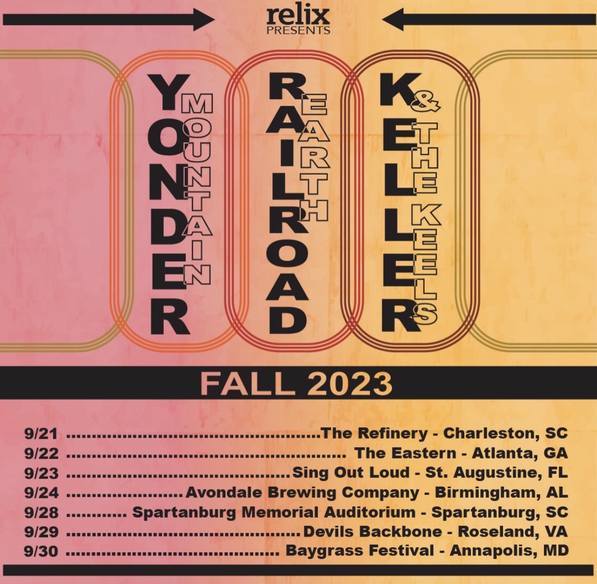 📣 One week till kickoff! #kellerandthekeels join @YonderMountain & @RailroadEarth for these #sevensoutheastshowsinseptembee  @RelixMag @LarryKeel