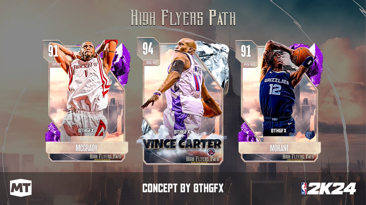 Get ready to take flight!
High Flyers Path custom concept ✈️ 
Collect all rewards to unlock Diamond "Half-Man, Half-Amazing" Vince Carter 

Would you lock in that set?

PS. Yes, I know the new T-Mac was announced today, but I really like how that card came out and still posted it