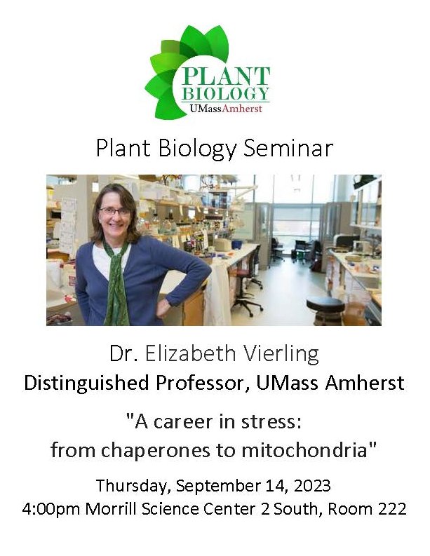 UMass Plant Biology (@umass_plantbio) on Twitter photo We are excited to have our very own Elizabeth Vierling <a href="/LabVierling/">VierlingLab</a> present our first seminar of the Fall this afternoon, "A career in stress: from chaperones to mitochondria". Thank you to <a href="/lijunma88/">Li-Jun Ma</a> for hosting our @UMassBMB Distinguished Professor and <a href="/theNASciences/">National Academy of Sciences</a> member! We are excited to have our very own Elizabeth Vierling <a href="/LabVierling/">VierlingLab</a> present our first seminar of the Fall this afternoon, "A career in stress: from chaperones to mitochondria". Thank you to <a href="/lijunma88/">Li-Jun Ma</a> for hosting our @UMassBMB Distinguished Professor and <a href="/theNASciences/">National Academy of Sciences</a> member!