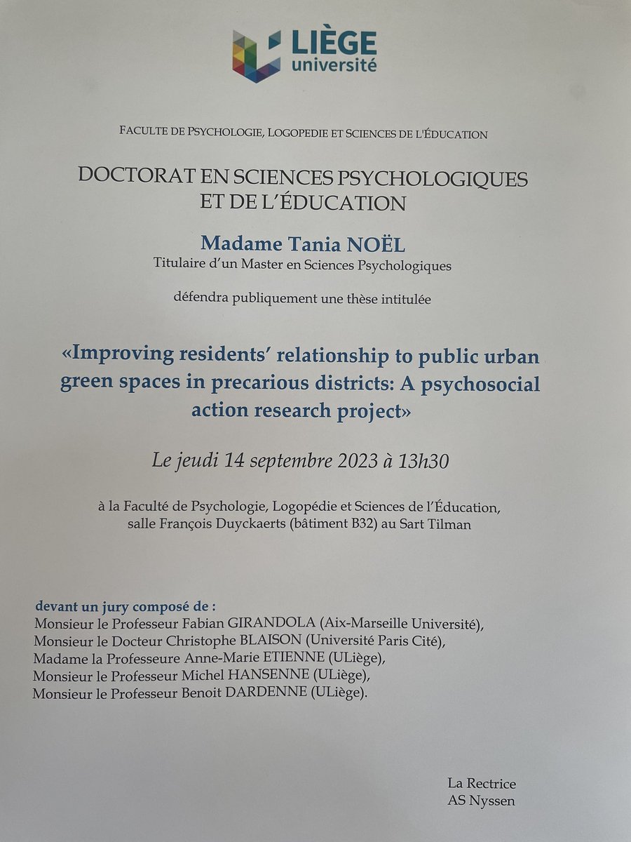 Défense de Tania Noel aujourd’hui à l’université de Liège ! B. Dardenne, C. Blaison, @AMEtienne, M. Hansenne, <a href="/FGirandola/">Fabien Girandola</a>