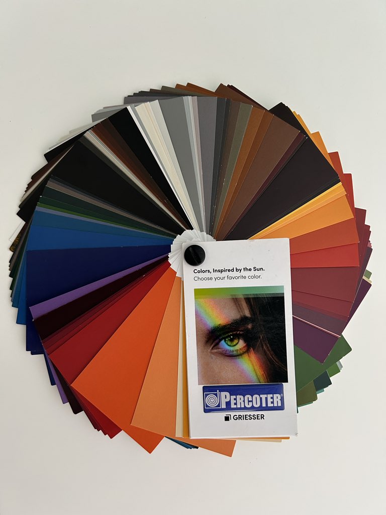 PERCOTERSL's tweet photo. 🌀🌀🌀Gama de colores disponible en persianas replegables y orientables Percoter Metalunic.
Colors, inspired by the Sun.
Percoter Official Partner Griesser.
#persianas #enrollable #compacto #monoblock #orientable #replegable #proteccionsolar #aluminio https://t.co/u1dWX67ipY