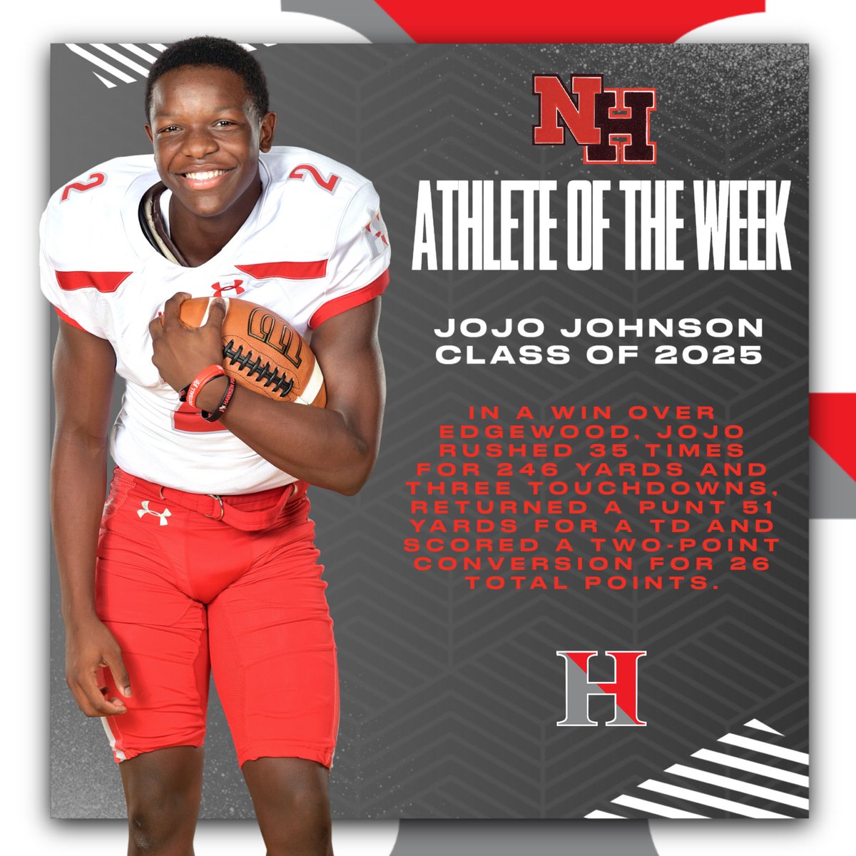 Congratulations to JoJo Johnson ‘25 for earning @nhpreps athlete of the week! #gohawks @hawkenschool <a href="/MasteryHawken/">The Mastery School of Hawken</a> @hawkenupper <a href="/HawkenFootball/">HawkenFootball</a>