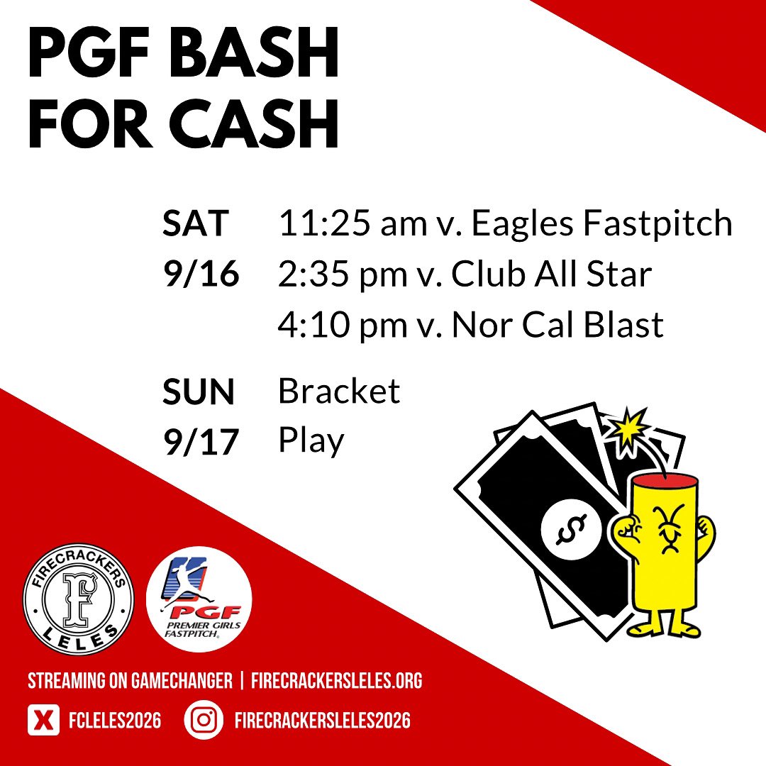fcleles2026's tweet photo. We are on the hunt for both wins AND π΅ this weekend at PGF! Letβs go, FC! 𧨠#pgf #softball #fastpitch #fastpitchsoftball #bashforcash https://t.co/TluhY5Dpd4