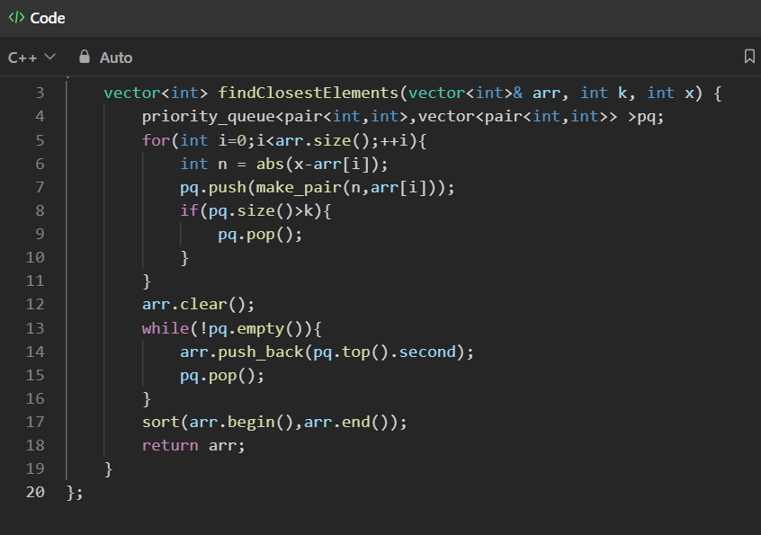 KhatikSwwapnil's tweet photo. Day 47 of #100DaysOfCode! 🚀 Crushed the "Find K Closest Elements " #Cpp and #DSA. Feeling awesome! #CodingChallengeVictory #ProgrammingWin #CodeBreaker #leetcode https://t.co/0Te9JevwI3