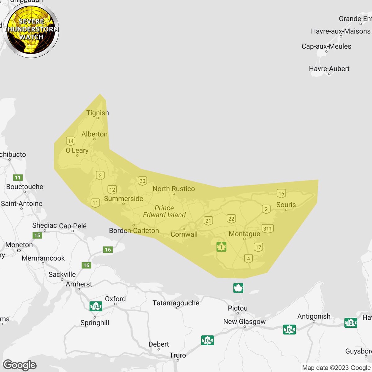 IWeatherPEI's tweet photo. #pestorm 3:40p SEVERE THUNDERSTORM WATCH ISSUED by Environment Canada

Prince Edward Island

https://t.co/HGEYGcZmWV https://t.co/aTzcxaNtBo