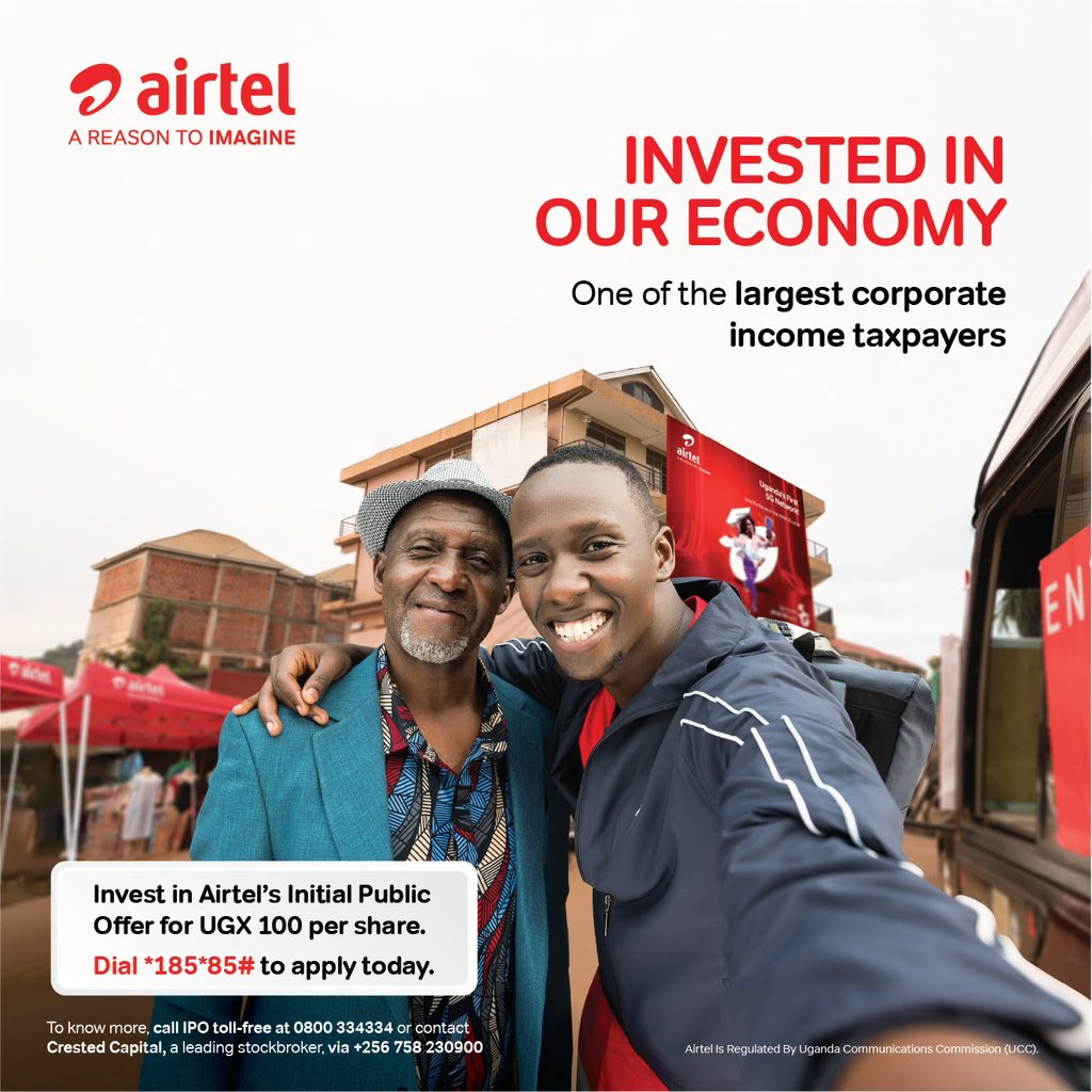 Passive income at it's best. Investing with a brand well known for success, no investment provides surety than this. With the #AirtelIPO at as low as UGX 100 for a minimum of 2500 share for starters. You are good to go. #InvestInUganda