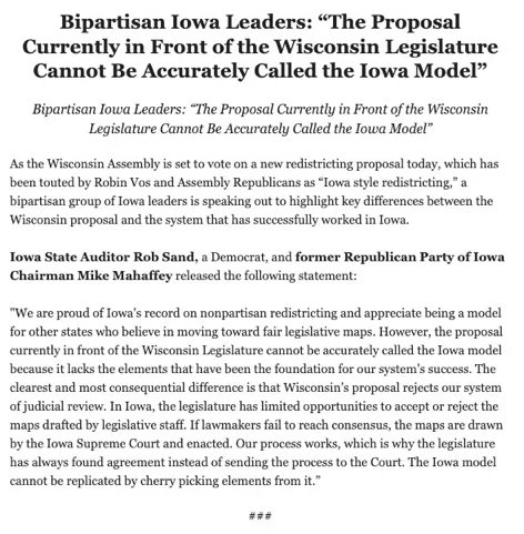 Happy to work with former Iowa GOP Chair Mike Mahaffey on protecting the good name of the Iowa model for redistricting.