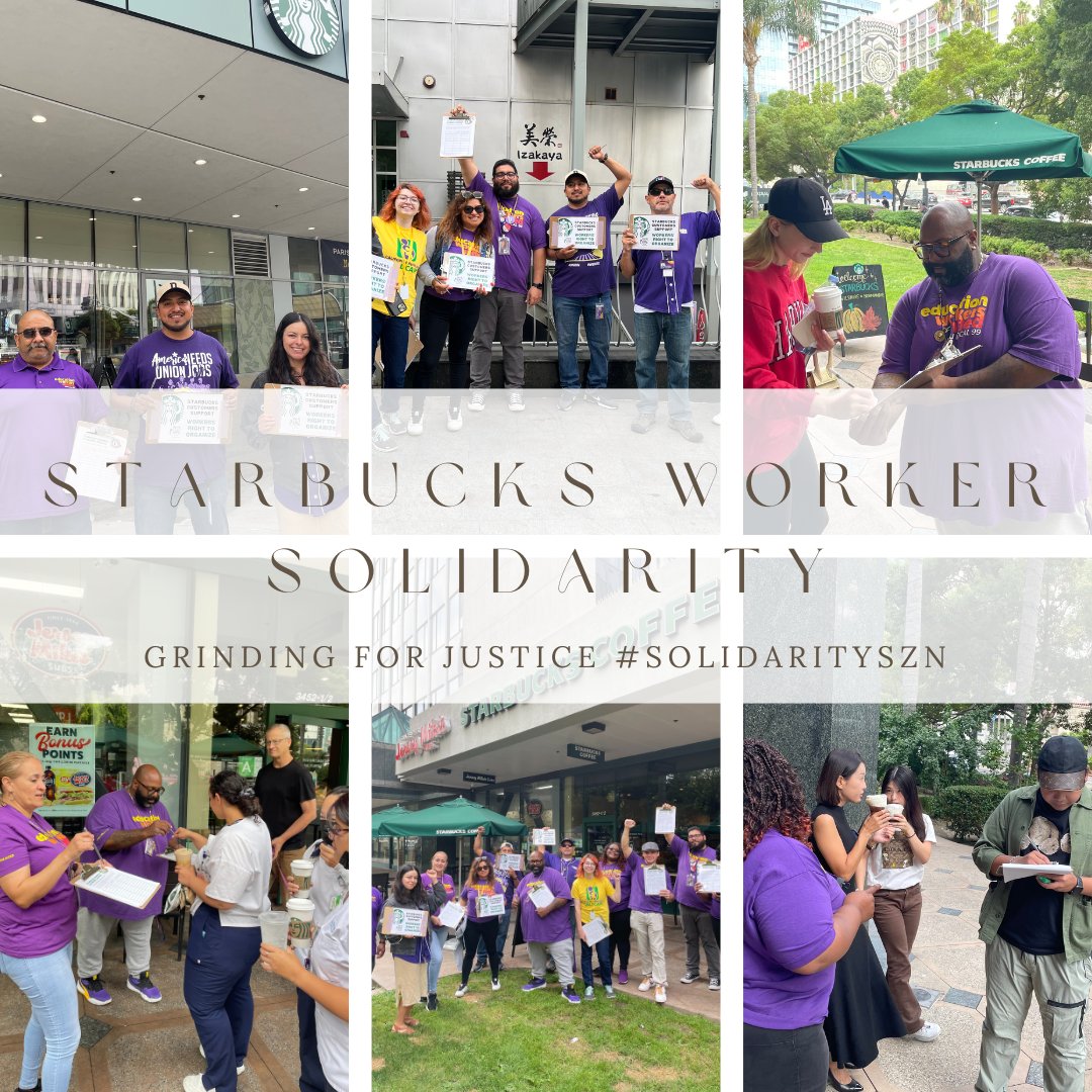 SEIULocal99's tweet photo. ☕️✨ Love Starbucks? Love justice? Then you'll love this: SEIU Local 99 are grinding for justice w/ Starbucks workers! Tell @Starbucks to respect workers’ right to organize! @Starbucks quit union-busting! Sign the petition now: https://t.co/YVBo924zEB #SolidaritySeason #99Strong https://t.co/saplHgVA2W