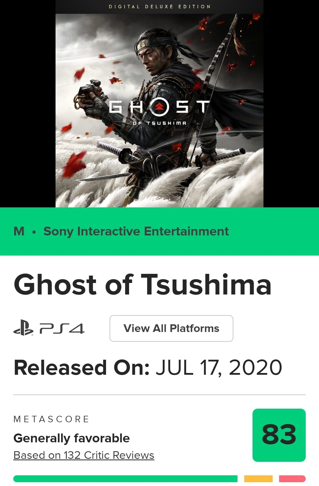 GamingProphetNYC on X: Ghosts of tsushima got a 83 Metascore ponies said  it's greatness one of the best Playstation games meanwhile Starfield is  sitting at a 85 to 87 Metascore Ponies say