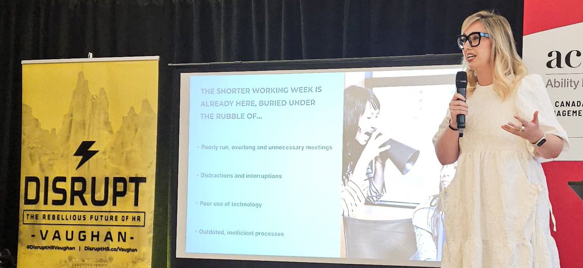 WTRCoE's tweet photo. We were delighted to attend @Disrupt_HR #Vaughan last night.

@WTRCoE’s @grace_tallon spoke about how we need to redesign the work day to make #WorkTimeReduction a success. 

#ItsAboutTime #ShorterWorkWeek https://t.co/iNkRfleRJ7