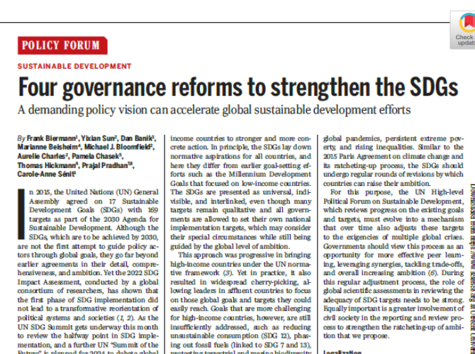 FHBBiermann's tweet image. 📢 Our new paper in “SCIENCE” 📢

"Four Governance Reforms to Strengthen the #SDGs" 

A set of evidence-based recommendations in the run-up to the #UN SDG Summit #SDGSummit #HLPF #GlobalGoals 

Direct URL: science.org/doi/10.1126/sc…

🧵 ⬇️