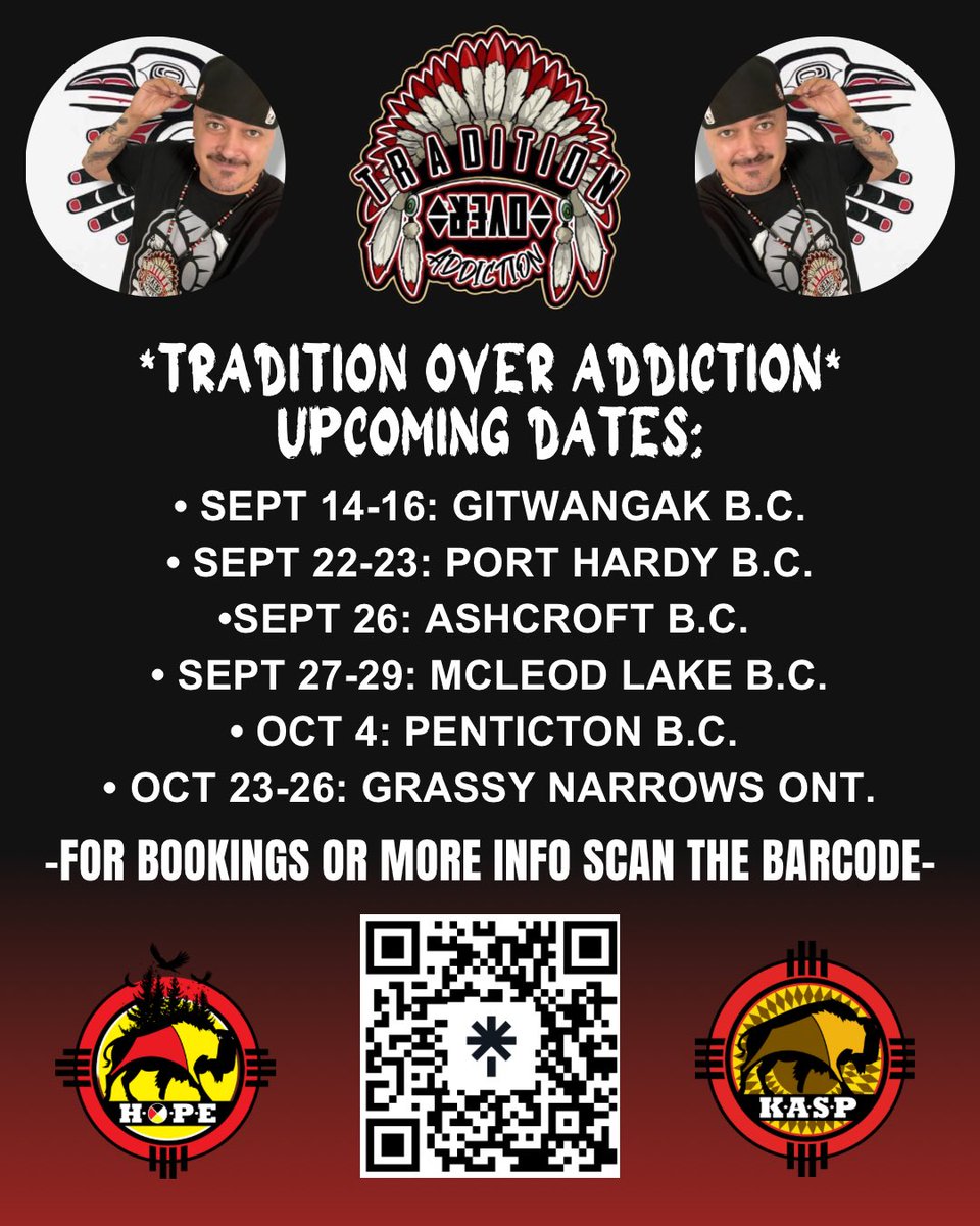 kaspsawan's tweet photo. Tradition Over Addiction
is Indigenized Personal Development helping heal communities from within with amazing tools, HipHop music, teachings and more for youth, adults, &amp; elder!

For bookings or more info:
Email: kkasp79@yahoo.com 
Ph: 250 574 5270
https://t.co/ukilDeT0IX https://t.co/ChuKWighx1