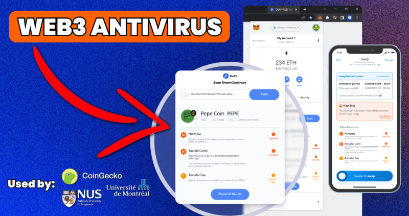 De_FiSecurity's tweet photo. New Web3 Vulnerabilities &amp; Frauds appear daily 👎

How can you be sure you have never interacted with them? 
🤷‍♂️ Exactly. You can't.

It took YEARS to build your net worth. Don't lose it in seconds!

⚡️ Scan any Web3 Token or Smart Contract before interacting with it. It's free.