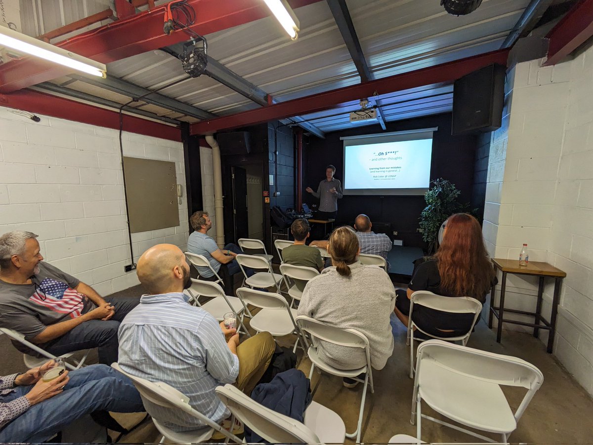 Well hey now, here's <a href="/IXRobL/">Rob Lister (Mastodon: @robl@mas.to) 🏳️‍🌈</a> providing us with our main billed talk for #NetMcr 87: 'Oh S***! ... and other thoughts'. A fascinating look through making mistakes at work, and how to learn from them. From brain surgery to BGP. 😁👌
