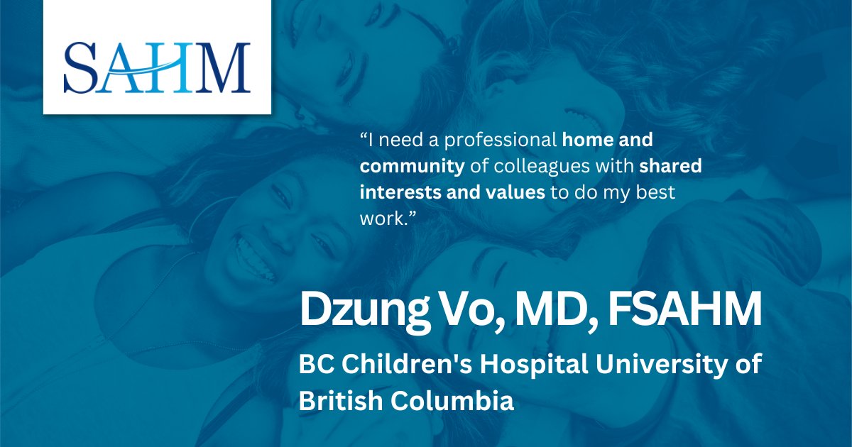 As a member of SAHM, you'll be an integral part of a professional community of over 1,000 colleagues that share your same values — helping you do your best work in #AdolescentHealth. Join us today: bit.ly/3YRH2P5

#AdolescentMedicine