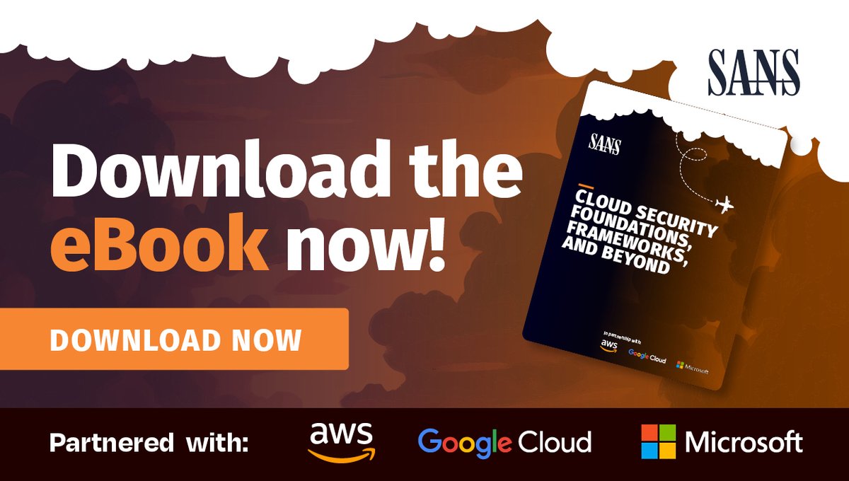 SANSInstitute's tweet image. 🚨 FREE eBook directly from #CloudSecExchange23! 

Hear from security leaders at @awscloud, @googlecloud, @Azure and @SANSInstitute as they share perspectives on building #CloudSec capabilities.

📩 Download Now: sans.org/u/1njh