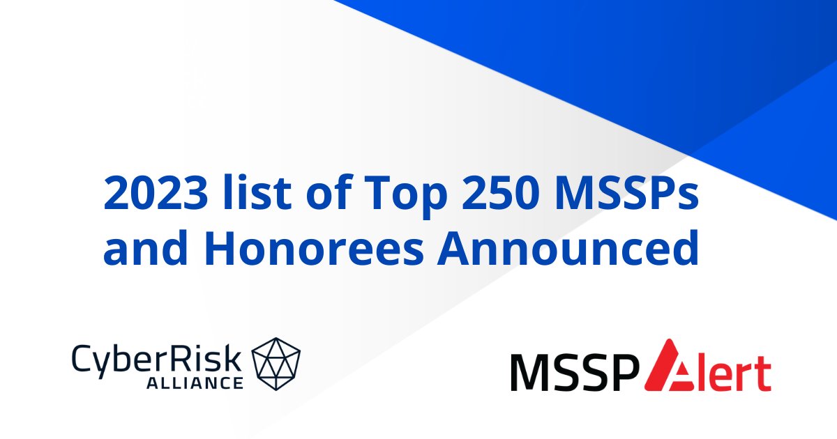 MSSP Alert unveiled the 2023 list of Top 250 #MSSPs and honorees in a live webcast today. The seventh annual list reveals leading MSSP, #MDR and #MSP #security companies expect 20% revenue growth. Read more in the press release. bit.ly/3PERoiv

#cybersecurity