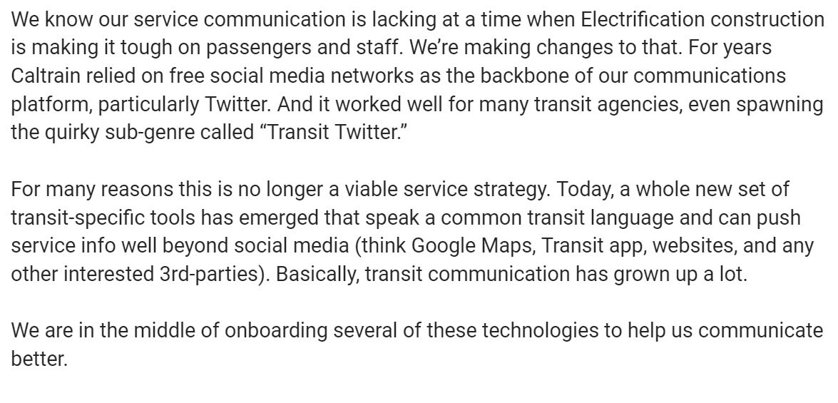 Caltrain's tweet photo. A Note on Caltrain Alerts and Service Communication:

https://t.co/1bqDrhdHiT https://t.co/OfYkhuIFFU