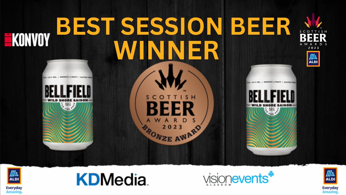 Our taste buds are tingling with delight as we unveil the BRONZE winner of the Best Session Beer, sponsored by @konvoykegs

Congratulations to <a href="/TheBellfield/">Bellfield Brewery</a> - Wild Shore Saison.

#BronzeWinner #BeerLovers #ScottishBeerAwards