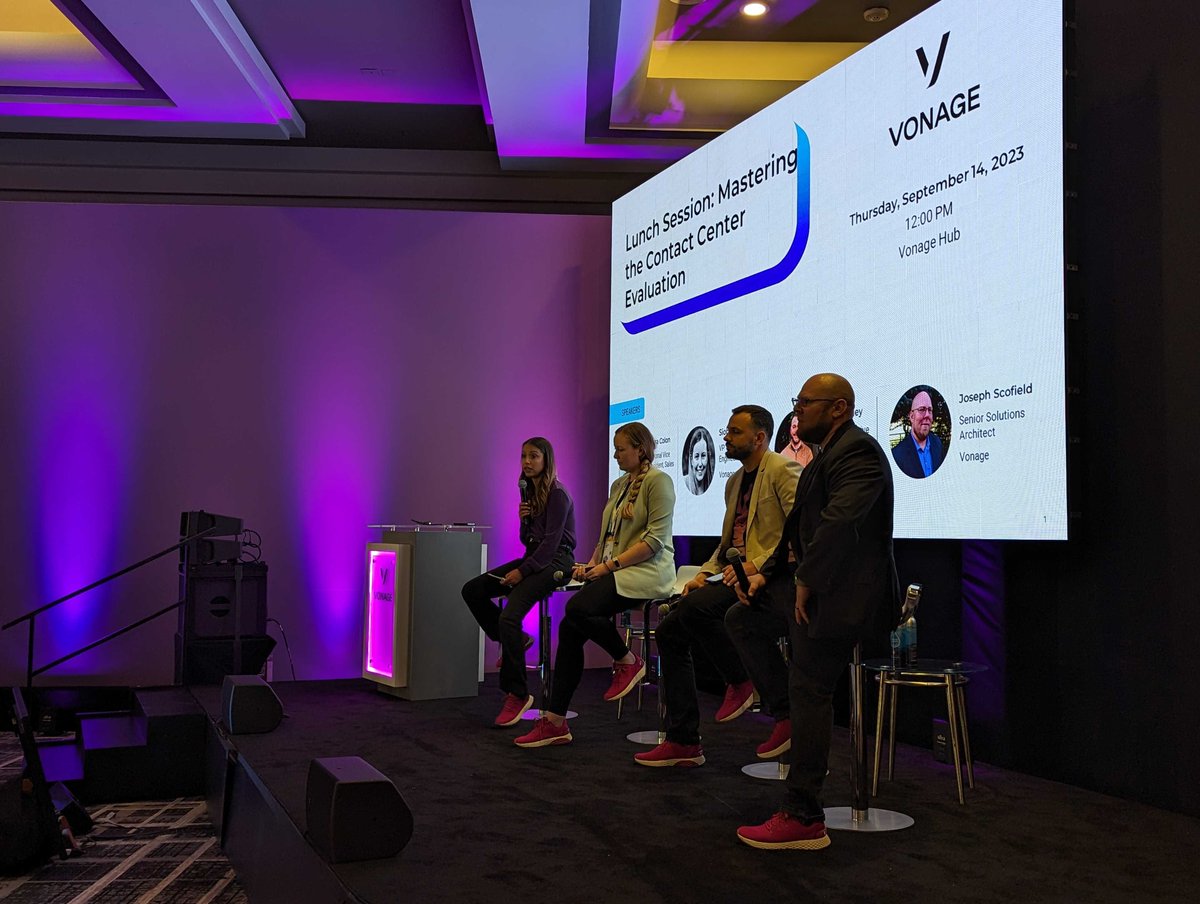 Vonage's tweet photo. Live from the Vonage Hub is our team of experts at #DF23 showcasing the most important aspects of a #ContactCenter evaluation and what to avoid. https://t.co/jKvssFp7GZ