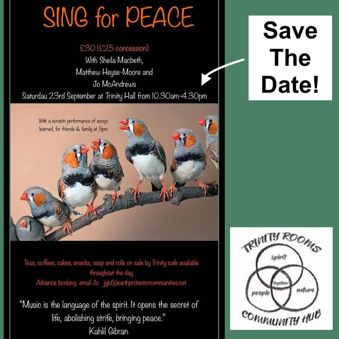 Come raise your vibration and that of the collective at our Trinity Rooms Community Hub Sing for Peace in Stroud event on Saturday 23rd September, 11am-4.30pm. Still time to book in advance by emailing jgk@earthprotectorcommunities.net #supportlocal #community #events #singing