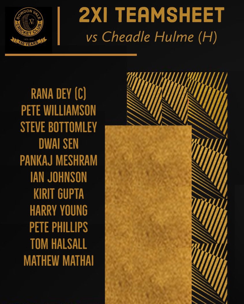 🏏 Saturday Teamsheets:
1XI ➡️ Westminster Park 🌟
2XI ➡️ Home vs. Cheadle Hulme 🏠
12:30pm kick-off ⏰
Join us for a day of cricket action, and don't miss the evening race night at 8pm! 🐎🍻 #CricketSeason #RaceNight