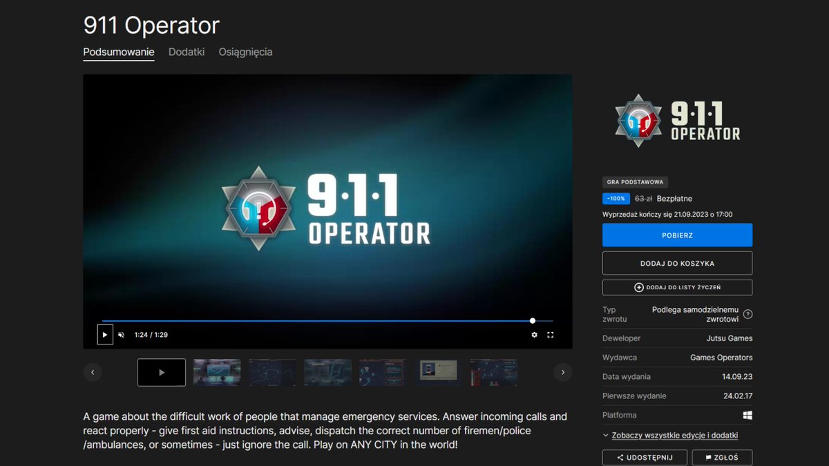 KrolMichal's tweet photo. W Epic Games Store do pobrania ZA DARMO jest wciągający symulator operatora numeru alarmowego 911 Operator od polskiego studia @jutsugames. Ile ja na tym godzin przesiedziałem... Rozdawnictwo kończy się 21 września o godz. 17:00.

#polskiegry #JutsuGames #EpicGamesStore https://t.co/iYuNf3WWJs
