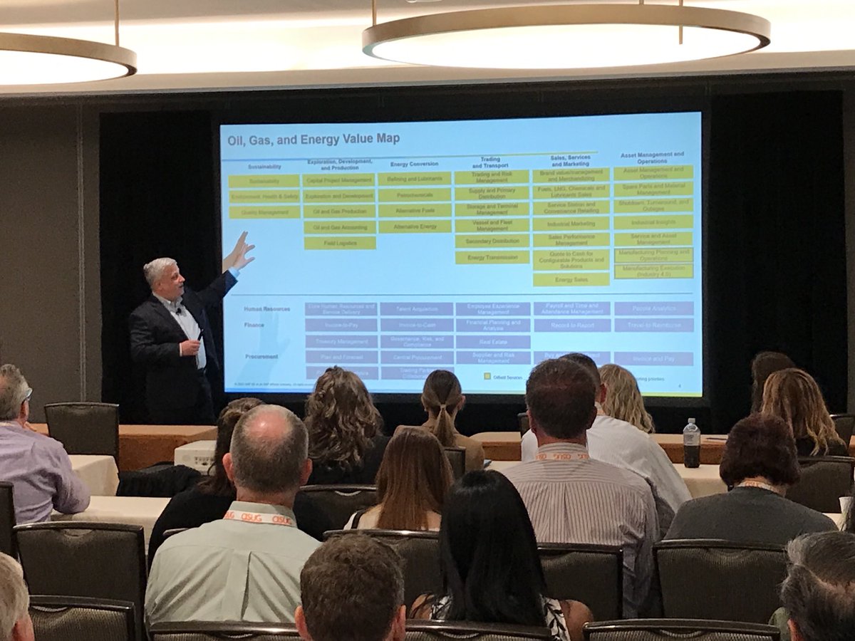 brentpottswork's tweet photo. Stephane Lauzon presenting industrialization and standardization of core processes in #SAP #S/4HANA for #upstream @BPOGE #ASUG @Accenture https://t.co/KkEQGY5CpJ