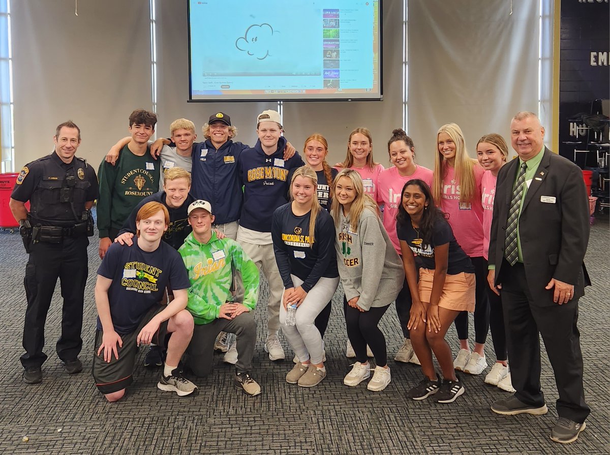 CityofRosemount's tweet photo. The Mayor enjoyed learning more about "The Irish Way" at @rosemount_ms this morning. RHS students helped share personal connections to this year's theme of Grit, Grind &amp;Grace. Leadership on display today from students and staff was inspiring. The RMS students were great. https://t.co/xtMyUAKxlI