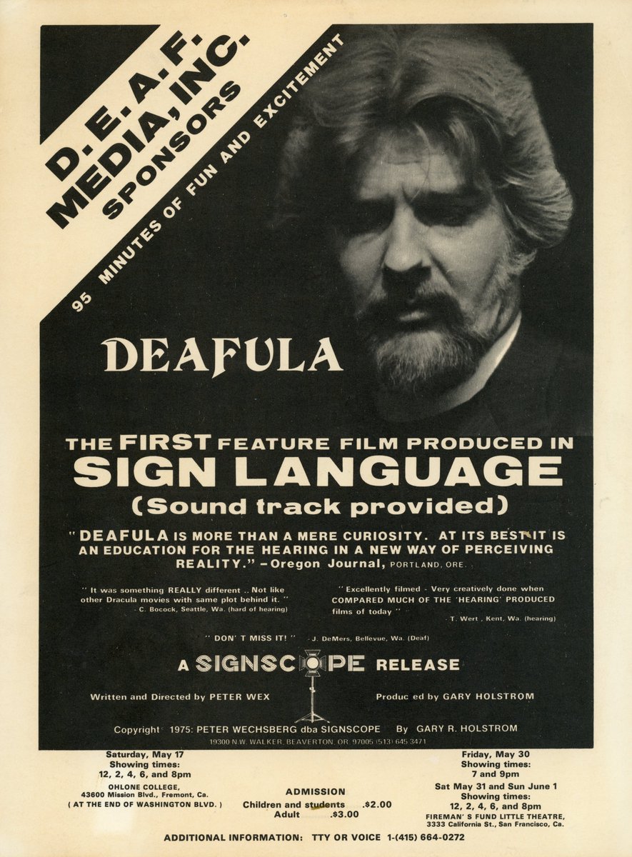 DEAFULA (1975) - the first ASL feature film that also happens to have been shot here in Portland - will be screening on #16mm at the <a href="/HollywoodTheatr/">Hollywood Theatre</a> on Oct. 12th. Tickets now on sale. 

hollywoodtheatre.org/tickets/23116/