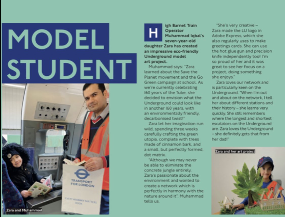 We are so proud of this young member of the #TennysonFamily who won a challenge organised by the London Underground. Her project has been featured on the digital screens of many London Underground stations &amp; also appeared in the OTM magazine. We are all really proud of her!