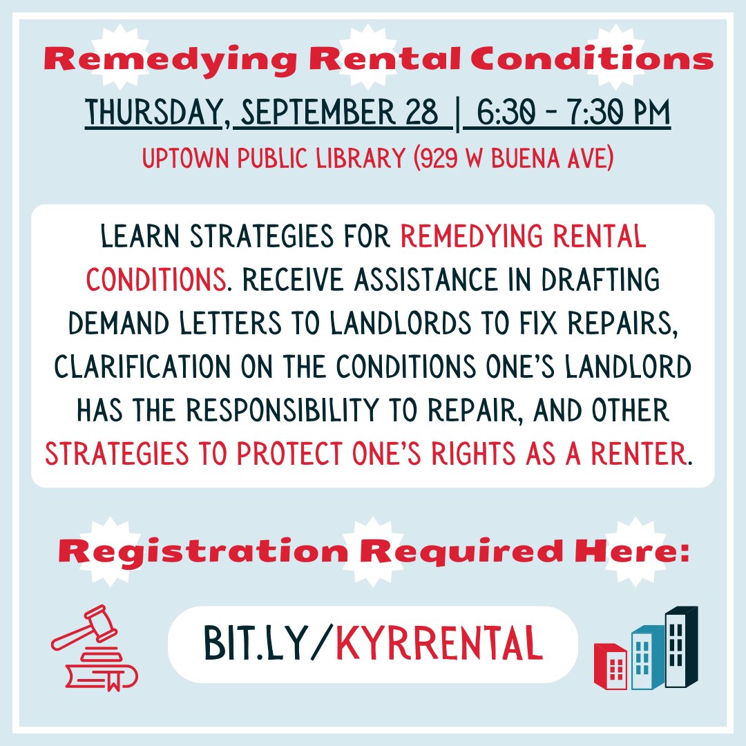 thelegalcouncil's tweet photo. Mark your calendars for two essential @uplcchicago trainings at Uptown Public Library (929 W. Buena Ave.) this September that could make a huge difference in your housing rights! Register for the two trainings https://t.co/DkPm00W3ji and/or https://t.co/vCTb171WyT! https://t.co/vl4W2fEu9M
