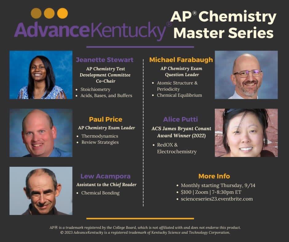 #apchem teachers: The @AdvanceKentucky Masters Series starts this evening at 7pm ET @pricepd @puttichem