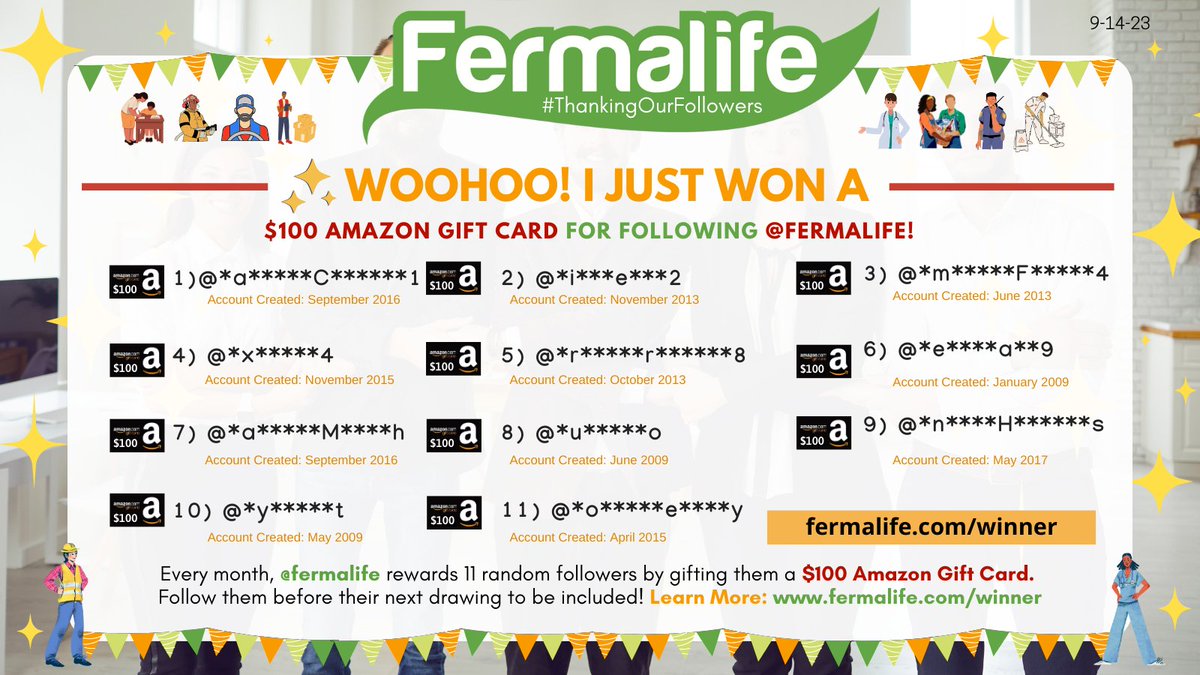 WOOOHOO! I JUST WON A $100 #AmazonGiftCard from @fermalife for their #ThankingOurFollowers drawing by following them. Every month they give 11 random followers a $100 Amazon Gift Card! Follow them to #win! Details: fermalife.com/winner