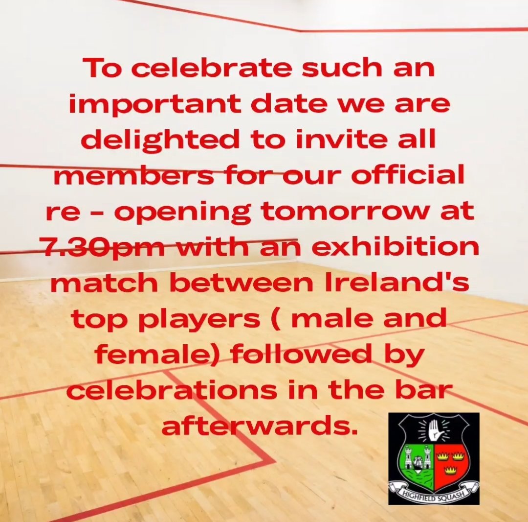 Highfield Squash Club 50th Anniversary !  Friday 15th of September from 7.30pm!