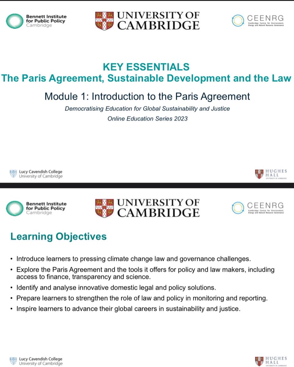 I'm thrilled to share that I've been selected for the inaugural cohort of 'Key Essentials: The Paris Agreement, Sustainable Development, and the Law happening from October 2nd to 15th, 2023!
#universityofcambridge 
#climatechange 
#Sustainability #ClimateChangeEducation
