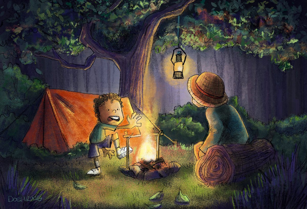 Ghost stories by the campfire 🔥 

#kidlit #kidlitart #illustration #pbchat #picturebooks #childrensbooks #artistsontwitter #WritingCommmunity #kidlitillustration
