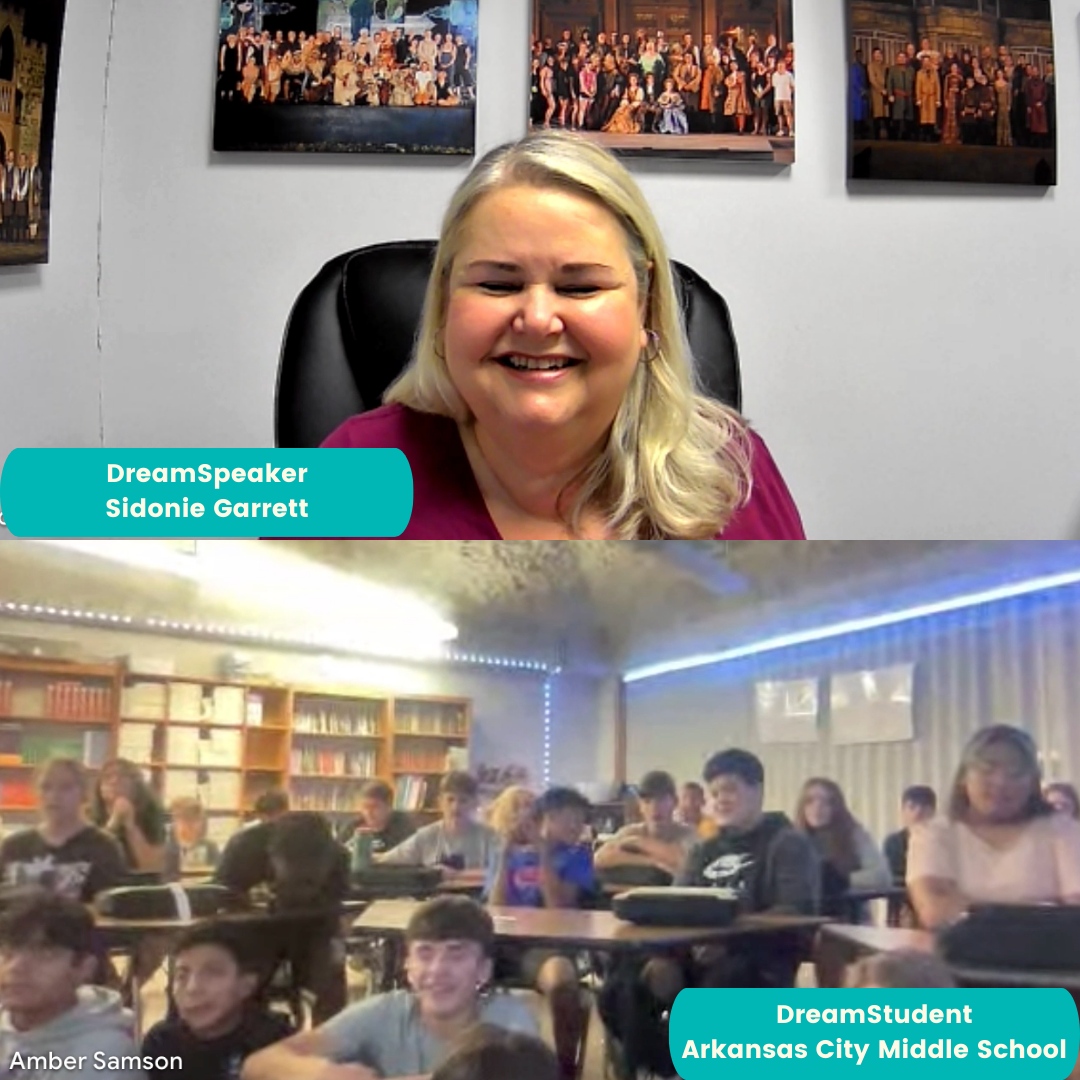 #DreamSpeaker Sidonie Garrett shared her inspiring journey of becoming an Executive Artistic Director at the Heart of America Shakespeare Festival and photos of the Romeo &amp; Juliet production in a recent flashchat with 8th-grade #DreamStudents from Arkansas City Middle School🤩