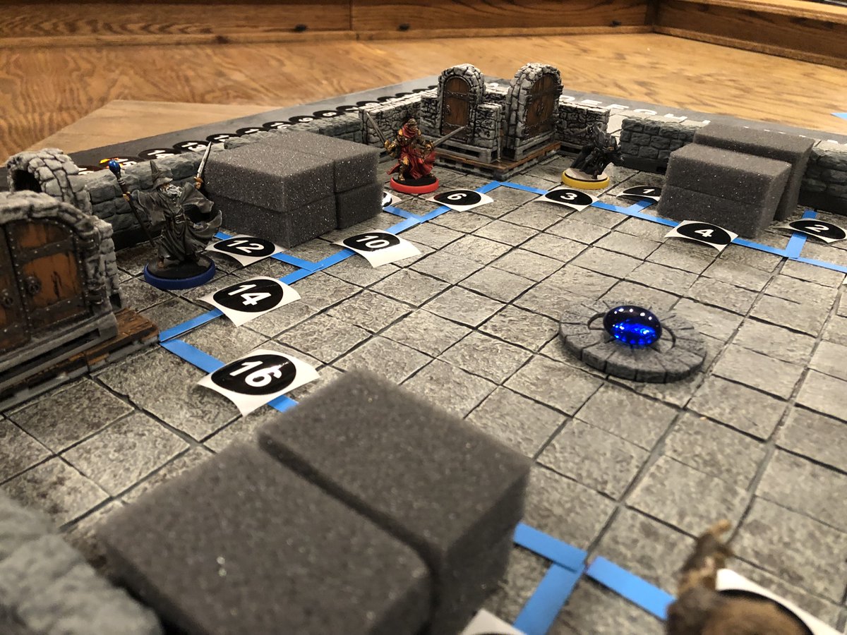 This was an Escape Room for Episode 16 Part 2 of Crucible of Fate - The D&amp;D Game Show.
Unknown monsters were hidden in the shadowed rooms (grey styrofoam). Players could pick a numbered barrier to remove each round. #DnD #dnd5e #dungeonsanddragons