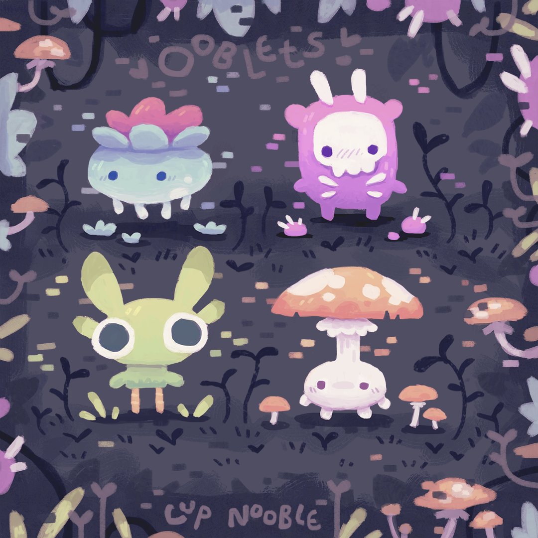 Did a little fanart of a cozy game called <a href="/ooblets/">Ooblets</a> ☘️.ೃ࿔*:･

(｡•ㅅ•｡)♡

All the little creatures are super cute so had to draw some &gt;&lt; 🪻🌺🍃🌼