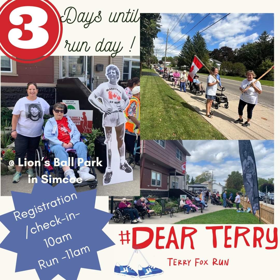 Norfolk_TFR's tweet photo. Only 3 days to go!  #DearTerry #terryfoxrun

Thank you to Norfolk Hospital Nursing Home and Dover Cliffs Long Term Care Home for getting us started with their events earlier this week!

Run day is Sunday September 17th! 
Register and/or donate at
https://t.co/JNNYZkkxpZ https://t.co/0YLZ9He611