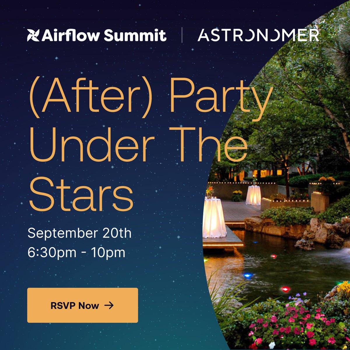 🔥 Be our guest at the hottest @AirflowSummit After Party. 

Get ready to groove to the live cosmic beats 🎶 of @switchbeatmusic, indulge in appetizers and drinks 🥃, and let the good times roll! 💃🕺 

RSVP: bit.ly/3OklA0p

#AirflowSummit2023 #ApacheAirflow #Airflow