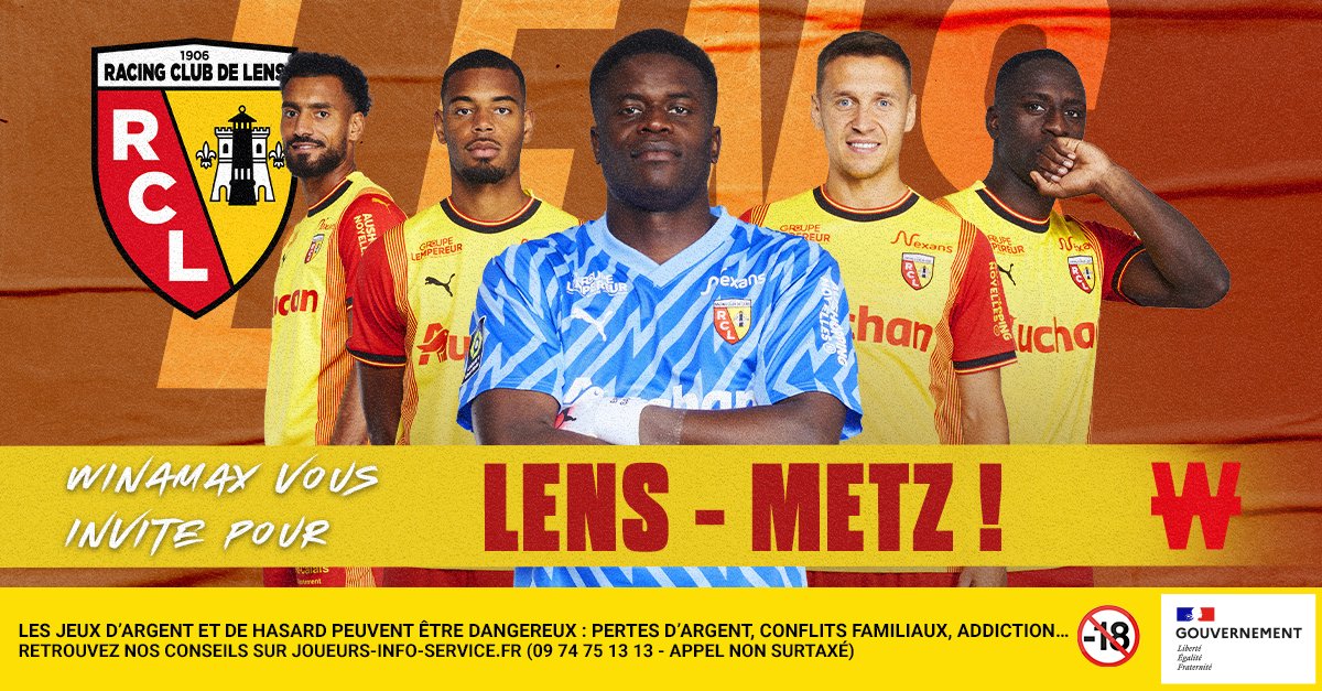 WinamaxSport's tweet photo. ⚽ 2 lots de 2 places sont à gagner pour @RCLens - Metz, samedi 16/09 à 21h ! 

🎁 Pour participer : retweetez ce tweet, suivez @WinamaxSport et répondez avec votre pseudo Winamax.  

👉 Tirage au sort demain à 11h !

📄 Règlement > https://t.co/gC0gnNA0on https://t.co/0IDJzuBczN