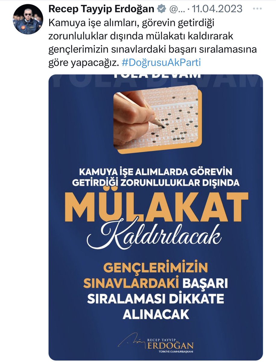 bkc1903's tweet photo. Yusuf Tekin'in projesine karşılık bizler devletin reisi Cumhurunun sözü diyorum. Var mıdır bir Cumhurbaşkanı'nin sözünün üstüne söz söylemek.✋🏻#mülakatsızatama https://t.co/uAJ0XLMKlz