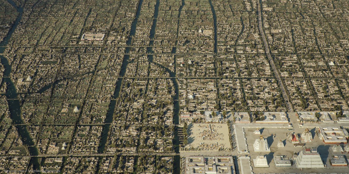 ThomasKoleTA's tweet photo. The "Plano en Papel de Maguey" is a map of a (yet unknown) section of Tenochtitlan. It shows an area neatly divided into a grid, with on each cell a house(hold). The cells are then divided into thin strips of farmland, chinampas.

https://t.co/31FSp9NBIm https://t.co/bjiMZ5xlcM