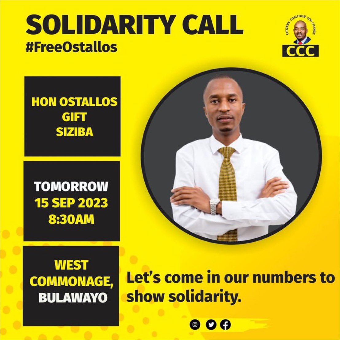 mthwadiaspora's tweet photo. Pelandaba/Tshabalala MP Hon Gift Siziba and Bulawayo Central MP Hon Surrender Kapoikilu are both appearing at Bulawayo West Comm Court tomorrow at 8:30. Let us turn up in numbers and show solidarity with our MPs. #FreeOurMPs https://t.co/8vS7KcHG3w