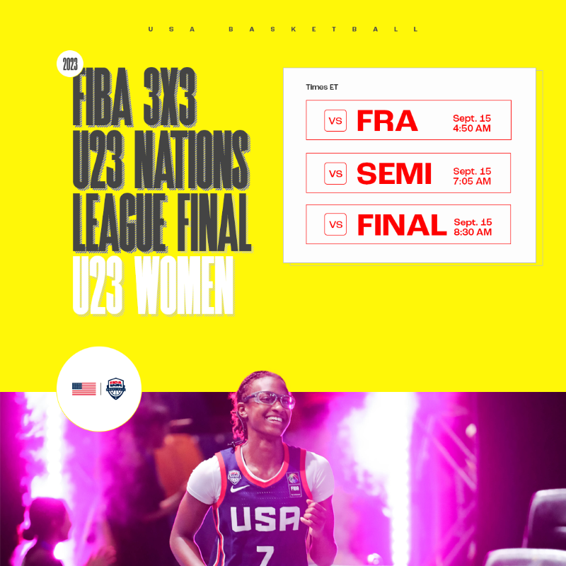 usab3x3's tweet photo. #3x3NL Quarterfinal matchups on deck tonight with a potential USA vs USA semifinal 👀

🇺🇸 U21 vs 🇪🇬 Egypt
🇺🇸 U23 vs 🇫🇷 France U21